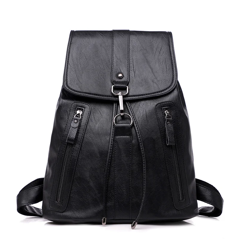 Женские кожаные рюкзаки, высокое качество, Sac A Dos, женские рюкзаки для девочек, рюкзак для путешествий, Ladeis, школьные сумки для девочек, Новинка - Цвет: black