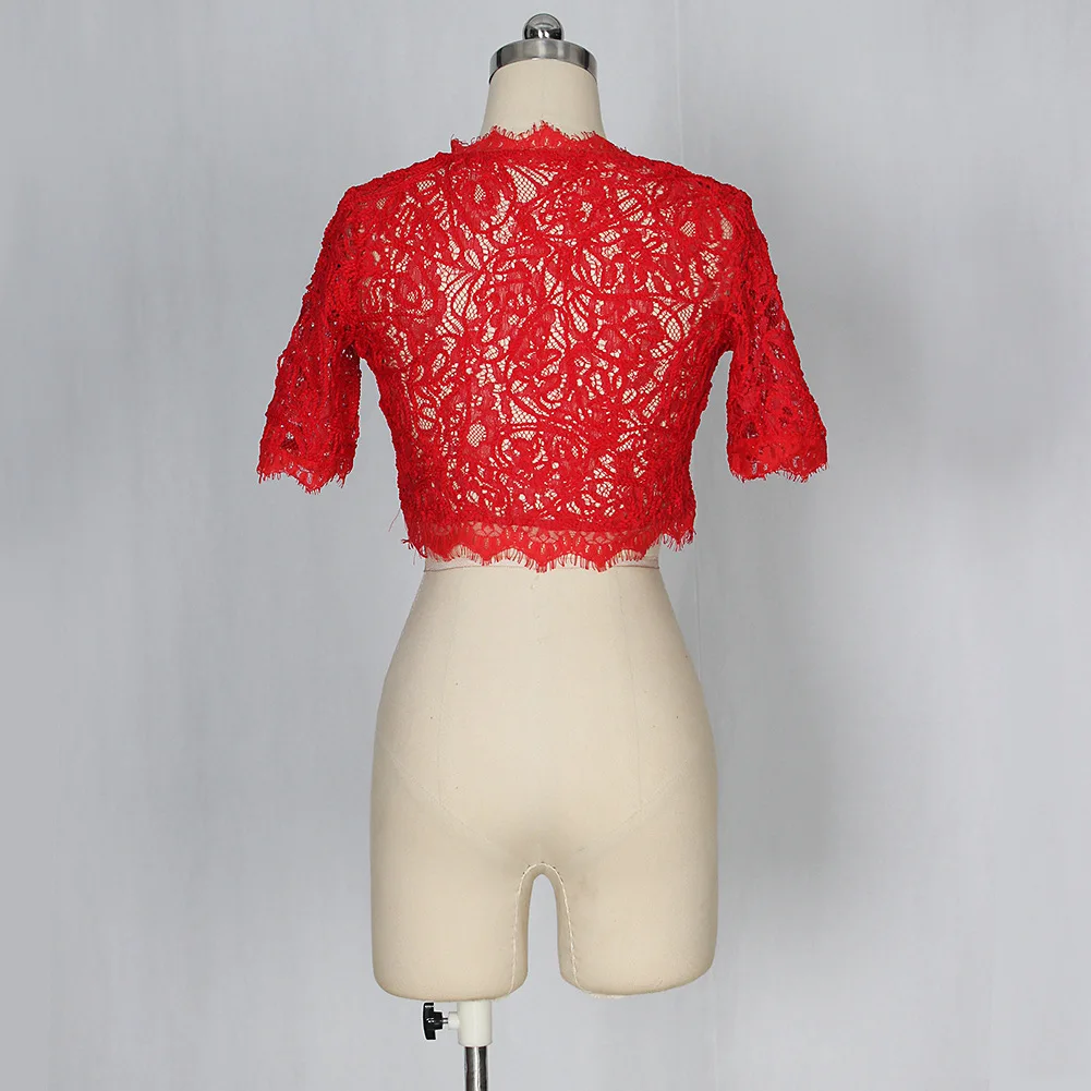 Модные пикантные летние Футболка женская одежда топы открытым пупком Кружевные