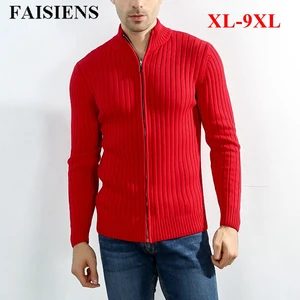 FAISIENS 2018 Зимний новый большой размер 9XL мужской свитер однотонный на молнии с длинным рукавом мужской свитер пальто темно синий черный мужские свитера