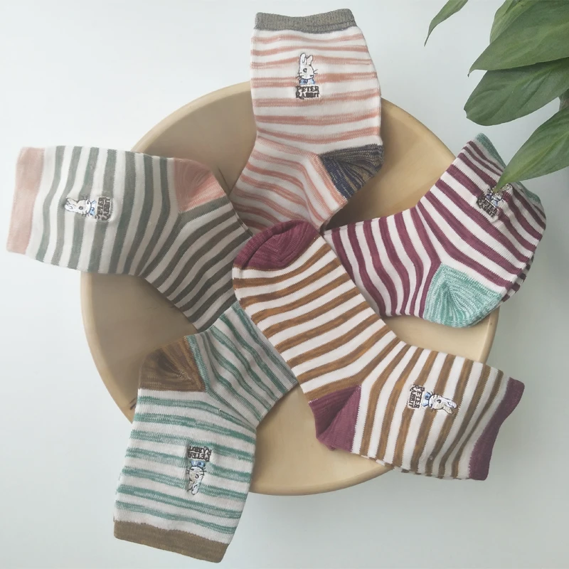 5 пар женские носки с кроликом японские модные милые полосатые в горошек для
