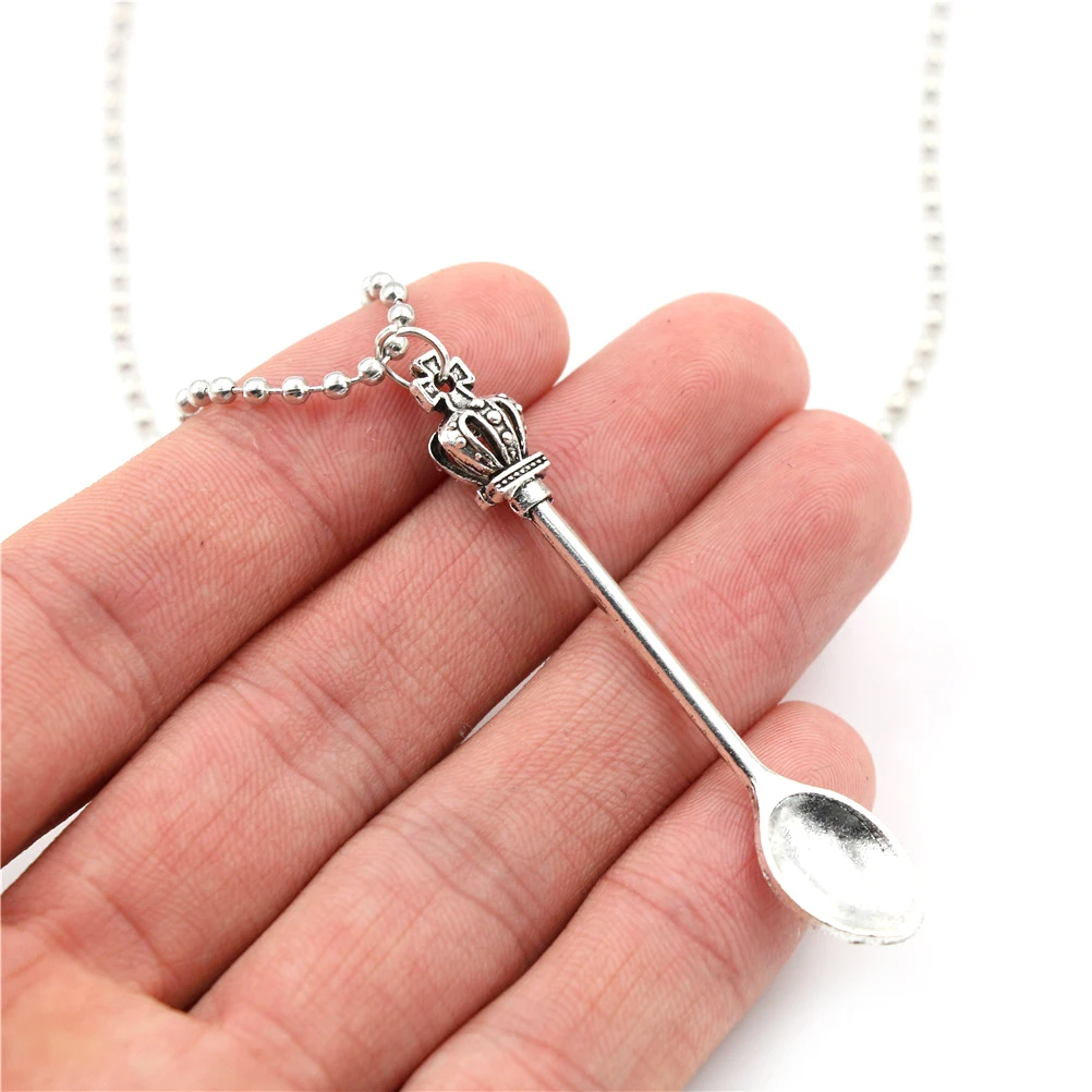 Женский кулон-ложка в виде короны кулон-ожерелье с длинной серебряной цепочкой
