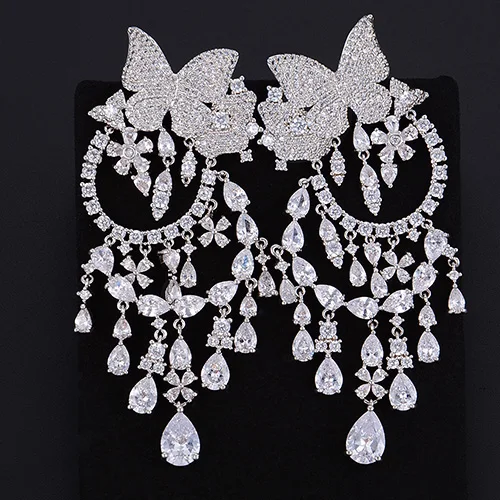 Silver Siscathy, милые серьги с бабочкой, полностью CZ, кубический цирконий, модные ювелирные изделия, эффектные Висячие серьги для женщин, одежда - Окраска металла: Silver