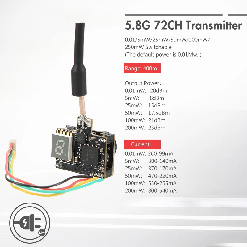 Новейшая модель; Eachine TX05 0,01/5/25/50/100/250 мВт переключаемый w/OSD AIO 5,8G 72CH VTX 600TVL NTSC Мини FPV Камера для дрона с дистанционным управлением