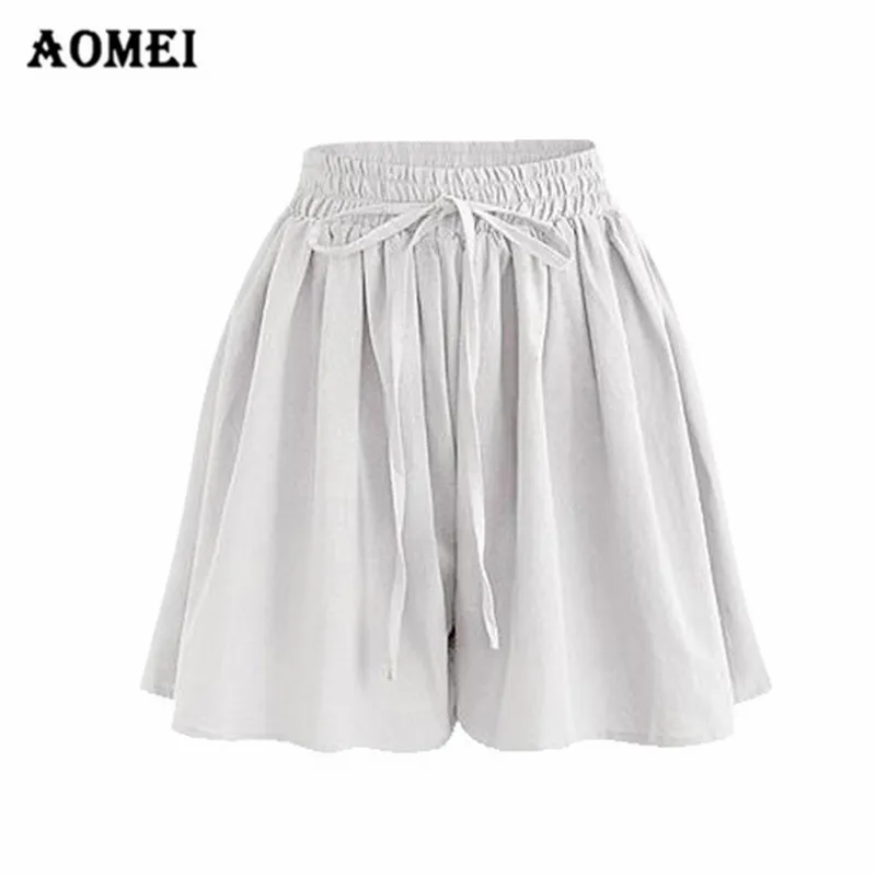 Summer Casual Pleated Women Shorts Mini A Line Wide Leg Hotpants Culottes Lace Up Elastic Waist Skirt Plus Size 5XL Skort | Женская