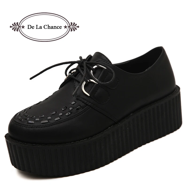 

Big Size 40 Spring Autumn Flat Shoes Vintage Women Creepers Platform Shoes Woman Flatform Black Suede Creepers For Women