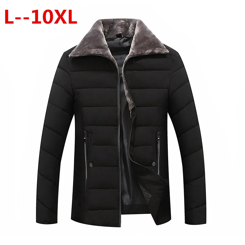 Мужская зимняя куртка размера плюс 10XL 8XL 6XL, Теплое повседневное однотонное Мужское пальто на молнии, популярное пальто, 3 цвета, большой размер - Цвет: Черный