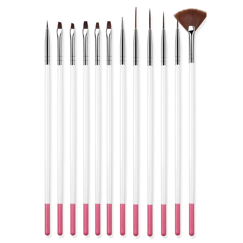 12 Pcs Pink ROHWXY, 12 шт., акриловая кисть для дизайна ногтей, кисть для резьбы в виде цветка, гелевая ручка для ногтей, УФ-гель для рисования, кисть для рисования, инструменты для дизайна ногтей - Цвет: 12 Pcs Pink