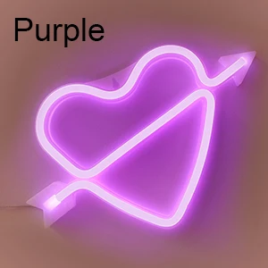 Purple GUOCHENG сердце неоновый светильник s на батарейках и USB для дня рождения, свадьбы, рождественской вечеринки, настенный светильник для спальни - Испускаемый цвет: Purple