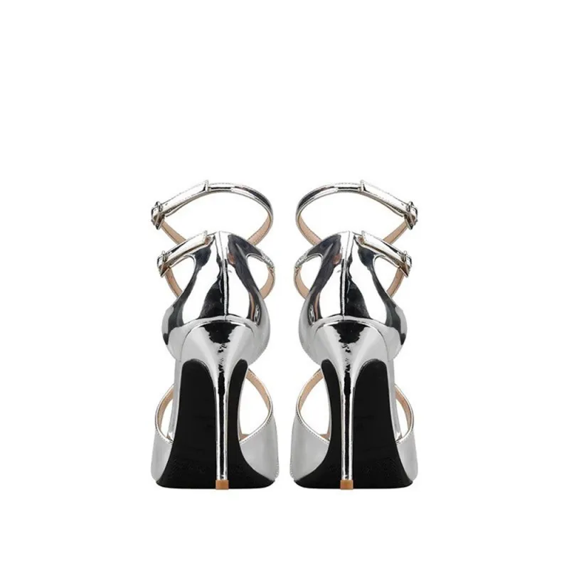 Plus Size Gold Sandals Women High Heels Shoes Summer Peep Toe Sexy Party Shoes Hollow Round Toe Thin Heel Sandalias Mujer