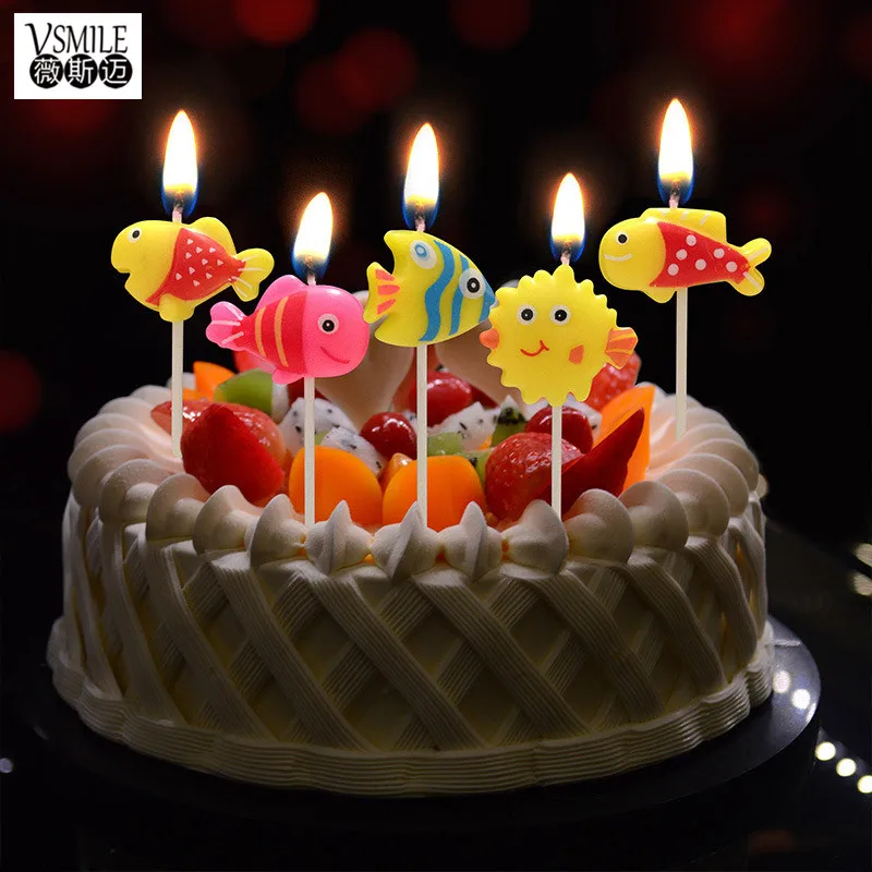 5 шт. цветные цветы с изображением морской рыбы оленей Детские топики для кексов