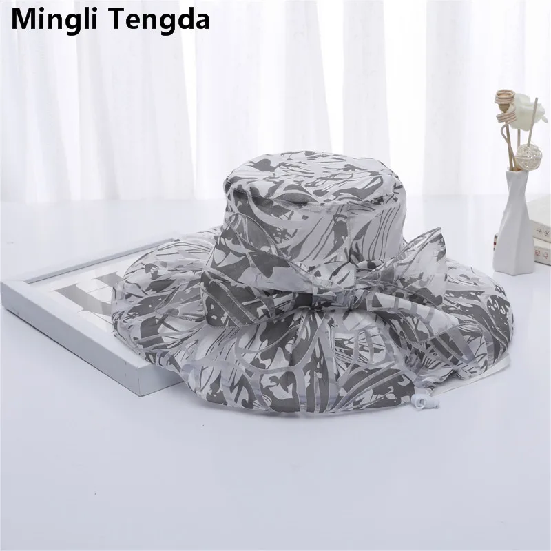 Mingli Tengda новая шляпа с большим бантом и принтом летняя козырьком из органзы