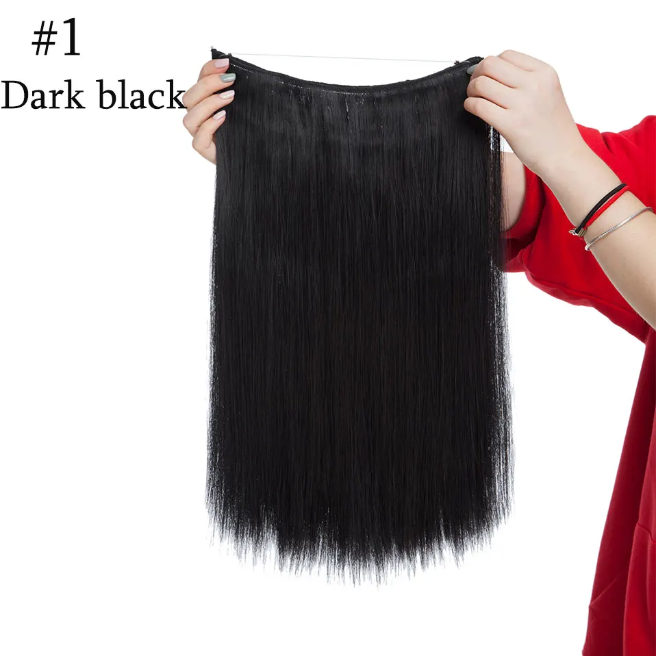 dark black SNOILITE, 16 дюймов, невидимая проволока, без зажимов, для наращивания волос, секретная Рыбная линия, шиньоны, шелковистые, прямые, настоящие, натуральные, синтетические - Цвет: dark black