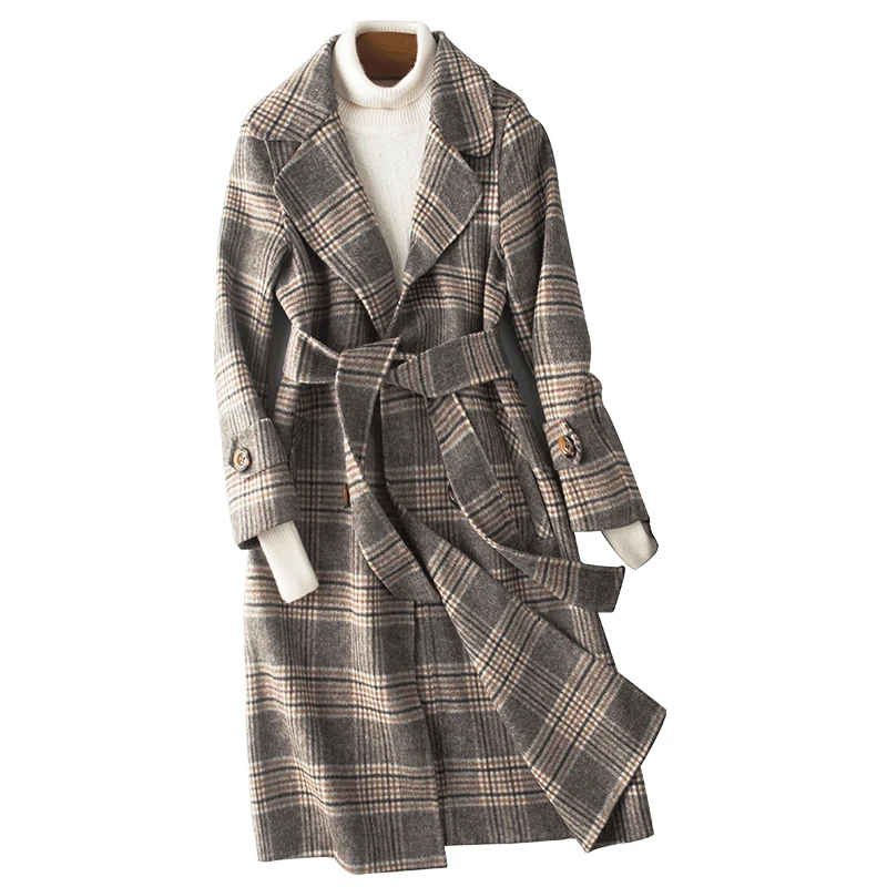 HZYRMY Autumn Winter New Women's Cashmere Coat Fashion Loose lacing Long Thick Warm Female Double-Sided woolen coat V Cardigan | Женская