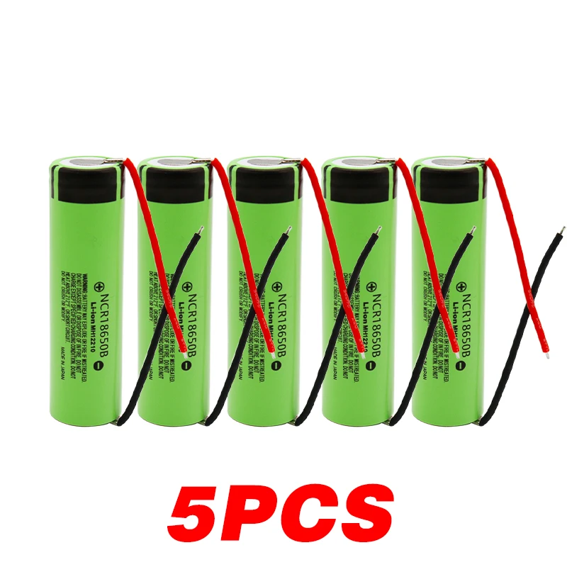NCR18650B 3,7 в 3400 мАч 18650 литиевая аккумуляторная батарея для Panasonic фонарик батареи+ DIY провода - Цвет: 5PCS