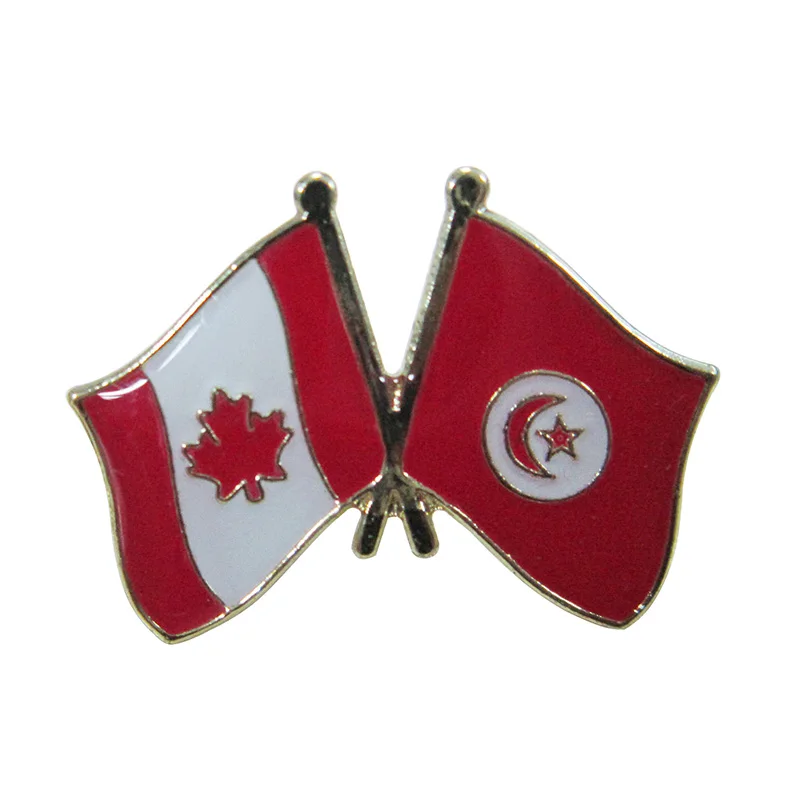 Канада и Тунис крест флаг значок на лацкан + Железная латунь Краски эпоксидная