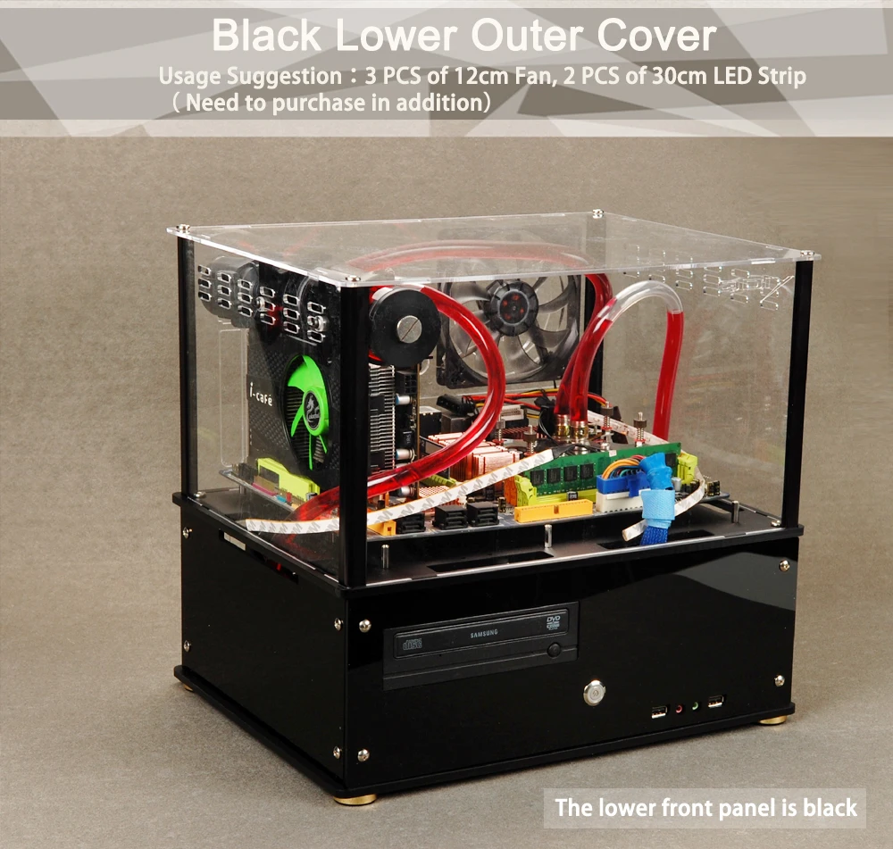 QDIY PC-D008S цветной горизонтальный ATX прозрачный ПК с водяным охлаждением акриловый чехол для компьютера