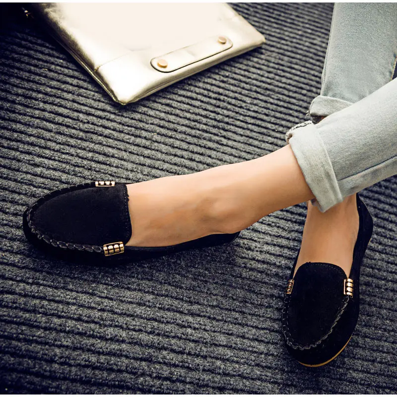 Women Flats Suede Candy Color Loafers Slip on Casual Flat Shoes Soft Ballet Flat Spring Moccasins Shallow Ladies Shoes Puls Size