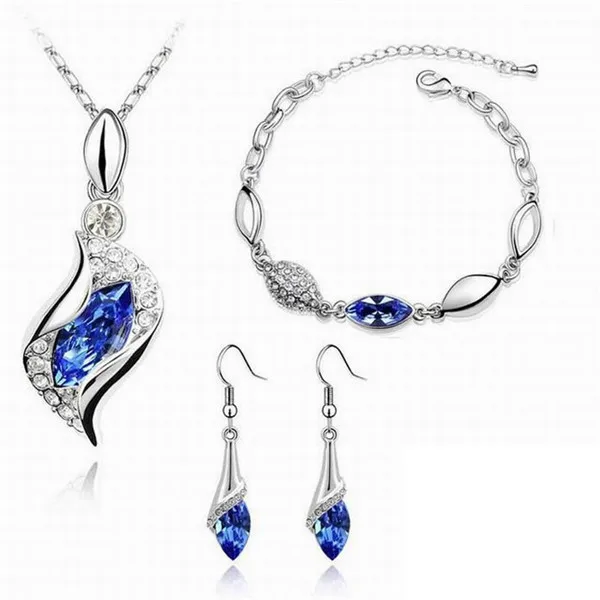 Silver Blue MISANANRYNE высокое качество элегантный роскошный дизайн Новая мода разноцветные Австрийские кристаллы падение ювелирные изделия, Золотая цепь наборы для женщин подарок - Окраска металла: Silver Blue
