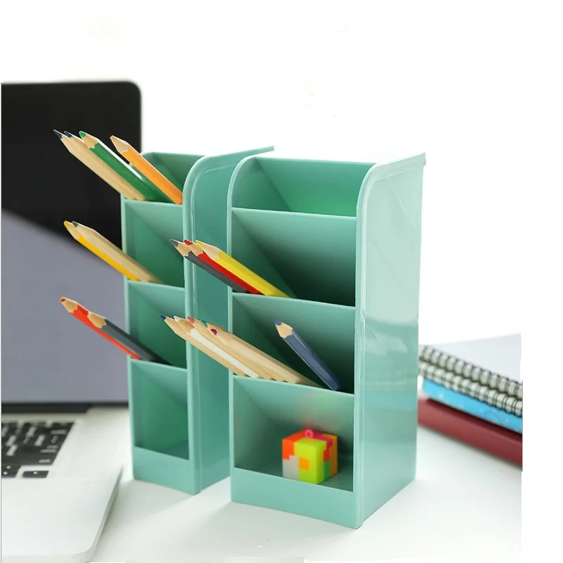 

2packs Multi-function 4 Grid Desktop Pen Holder Office School Storage Case Clear 4 colors Plastic Box Desk Pen Pencil Organizer