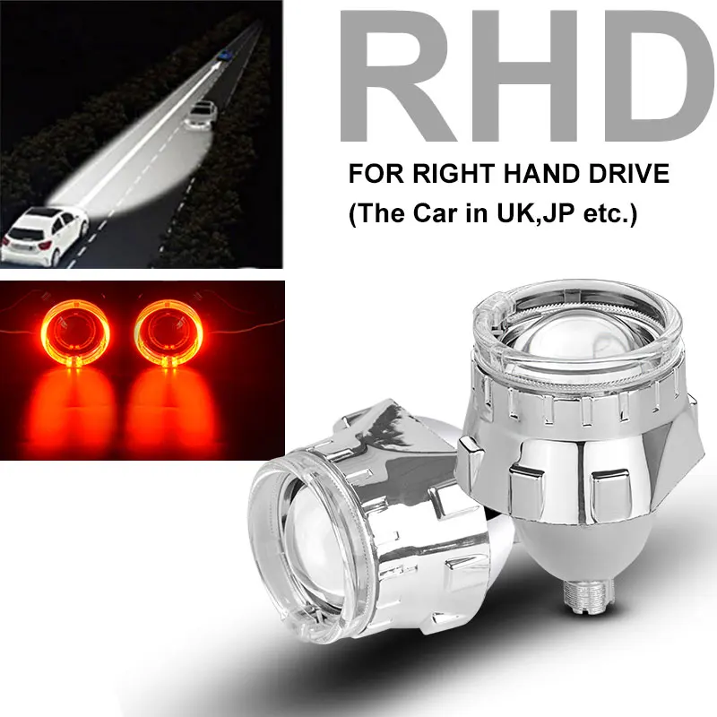 Silver Red RHD Автомобильный Стайлинг LHD RHD модифицированный Мини HID 2,5 дюймов Би-ксеноновые линзы проектора с ангельскими глазами Led подходит H4 H7 для автомобильных фар использование лампы H1 - Цвет: Silver Red RHD