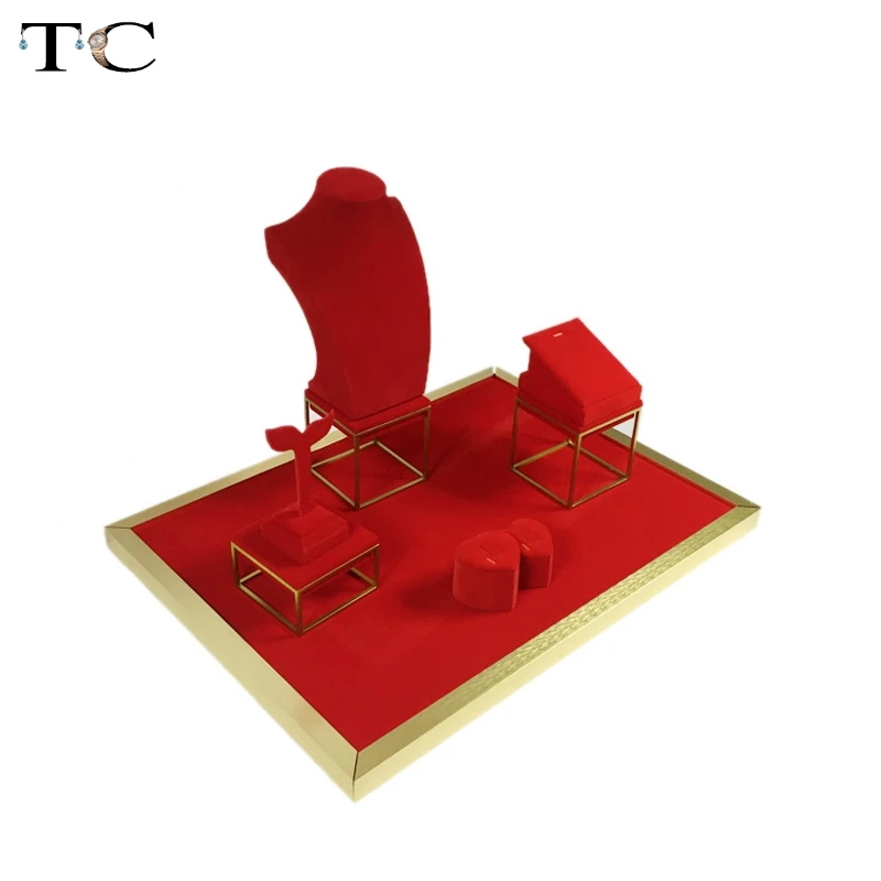 Ювелирные изделия из нержавеющей стали витрины красный бархат ожерелье кольцо