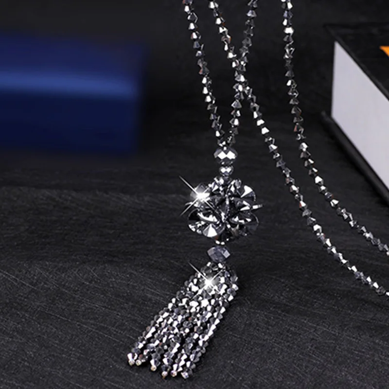 Silver white Новое поступление, изящные корейские длинные ожерелья с кристаллами, 10 цветов, 1 шт., ожерелья с подвеской на свитер для девочек - Окраска металла: Silver white