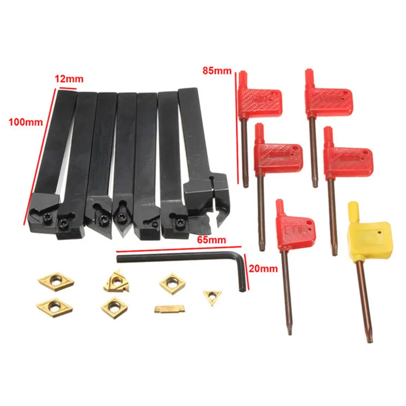 7Pcs/Set 12mm CNC Lathe Turning Tool Holder Boring Bar with DCMT TCMT CCMT Cutting Insert Wrench | Инструменты