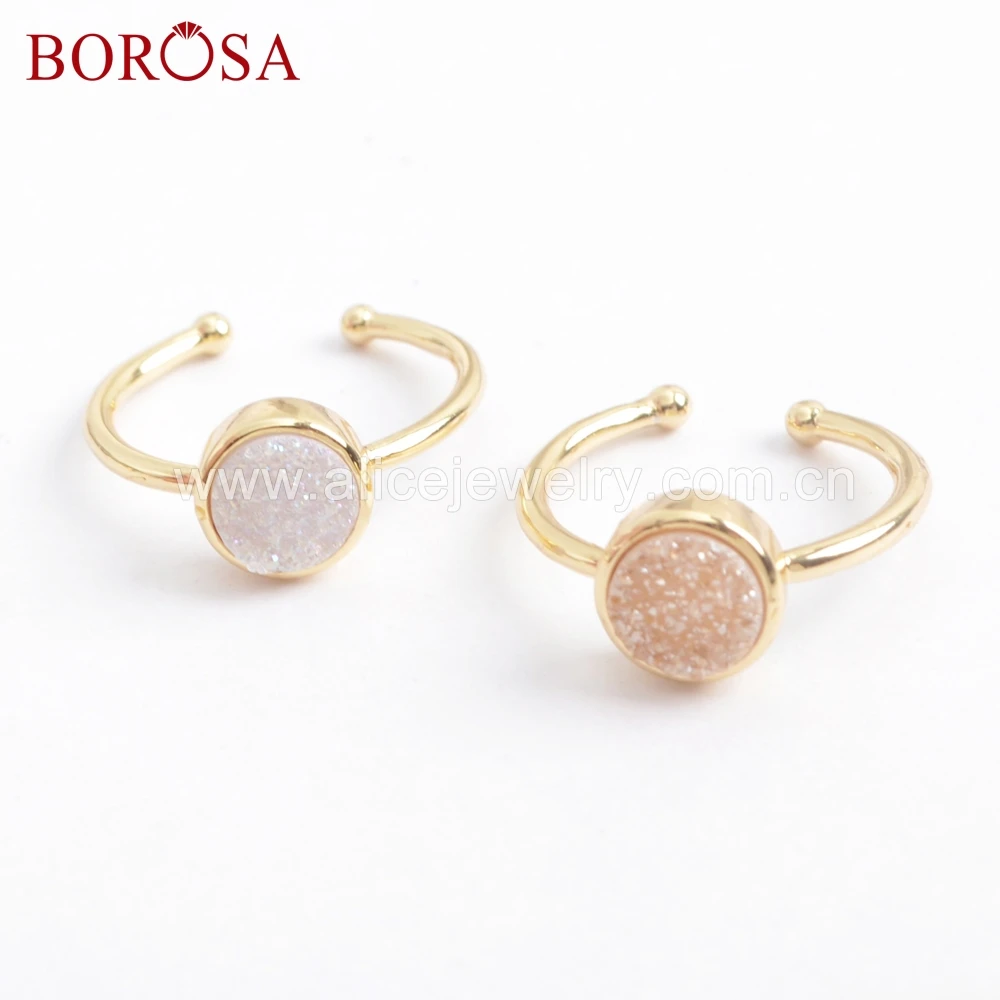 BOROSA 10 шт круглый золотой ободок натуральный Агаты Титан Радужная Друза Открытое