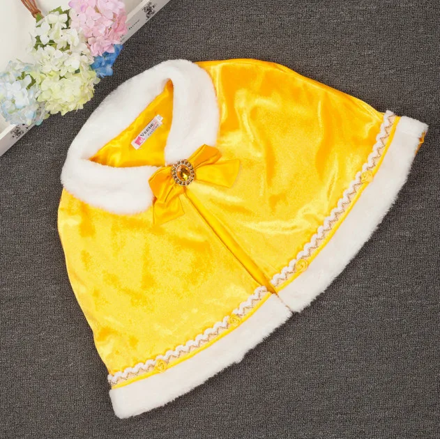 Yellow (Short) Платье для девочек принцесса плащ Эльза Анна Стиль Красота плащ для маленьких девочек открытый Косплэй крещения одежда детское теплое платье накидка детская шаль - Цвет: Yellow (Short)