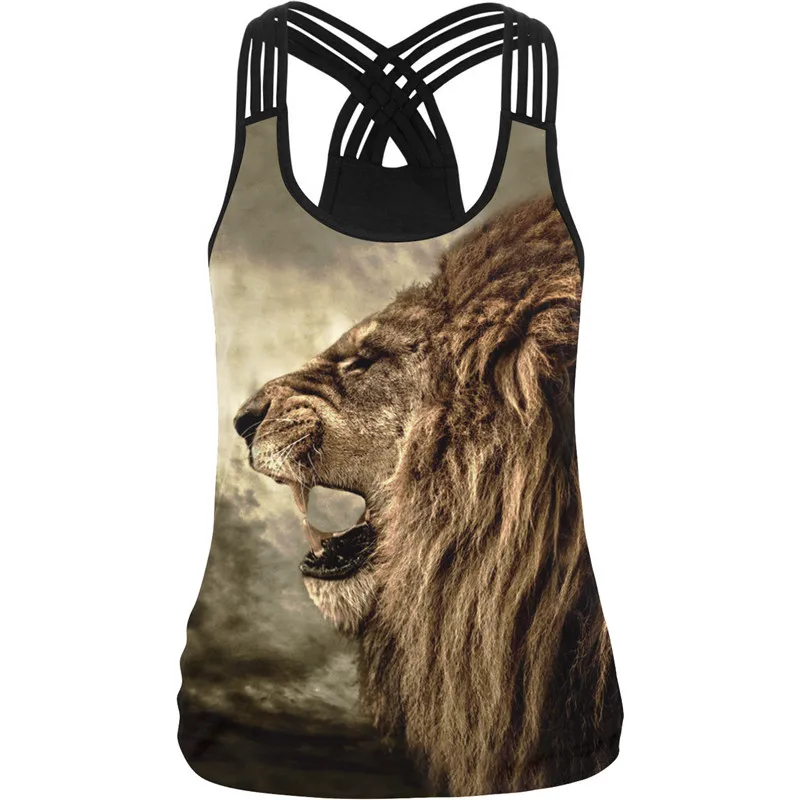 Летний женский спортивный жилет с 3D принтом льва женские футболки для йоги майка
