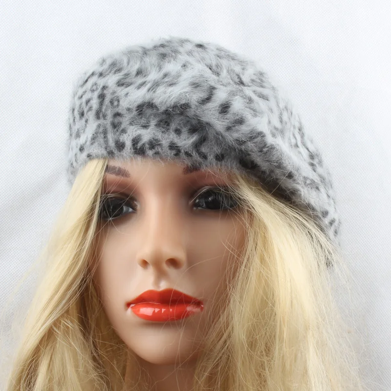 Модный женский шерстяной беретик с леопардовым принтом брендовая Повседневная