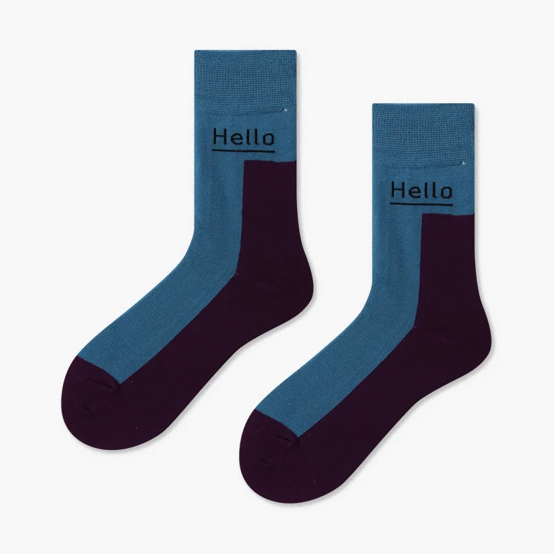Blue hello PEONFLY, 85% хлопок, мужские носки, зимние, Harajuku, цветные, забавные, с рисунком динозавра, суши, усы, носки для мужчин, рождественский подарок - Цвет: Blue hello
