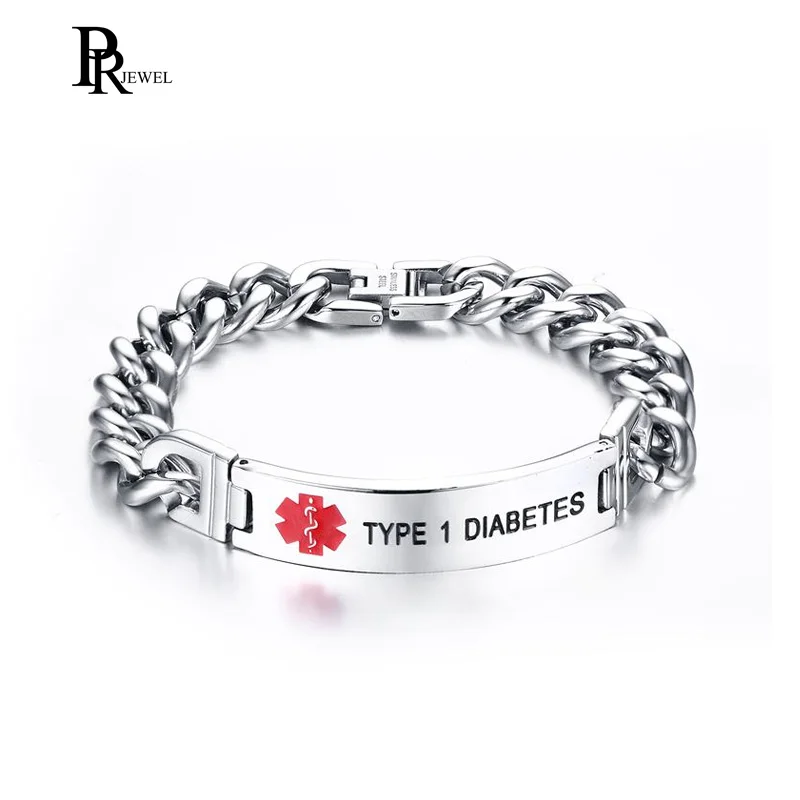 TYPE 1 DIABETES Emergency Medical Alert ID Stainless Steel Bracelets For Women Men Gift Jewelry