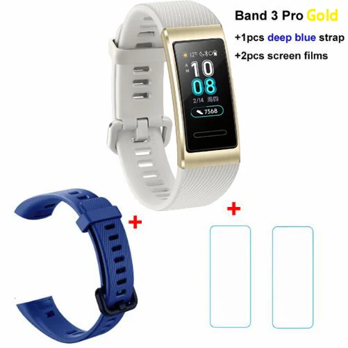 Huawei Band 3 Pro gps Band 3 Смарт-браслет 3 0,95 дюймов трекер для плавания Водонепроницаемый Bluetooth фитнес-трекер сенсорный экран - Цвет: Gold x Blue x Film