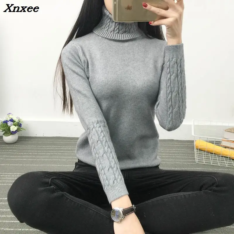 

2018 new fashion Women white Lapel turtleneck sweater female basic knitted shirt Twist thick slim long sleeve pullover sweater