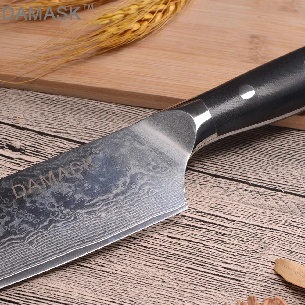 DAMASK японский VG10 дамасский стальной кухонный нож 7 дюймов Santoku G10 Ручка красивый