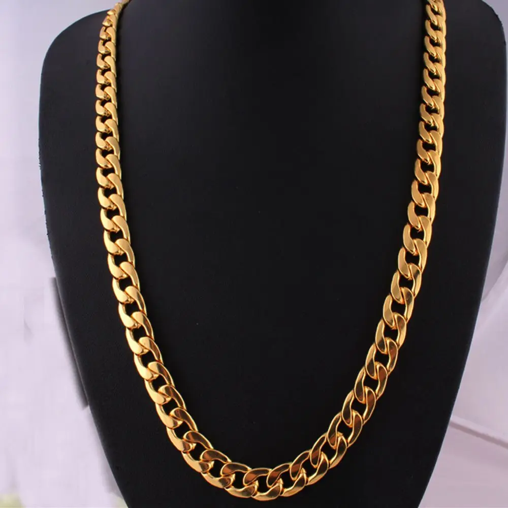 

Hip Hop Men Necklace Fashion Solid Gold Color Filled Cuban Long Chains Necklace DIY Jewelry 18/20/22/24 inch