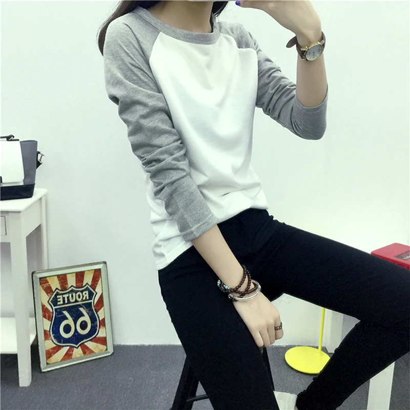 Женская футболка лоскутного покроя размера плюс с длинными рукавами и