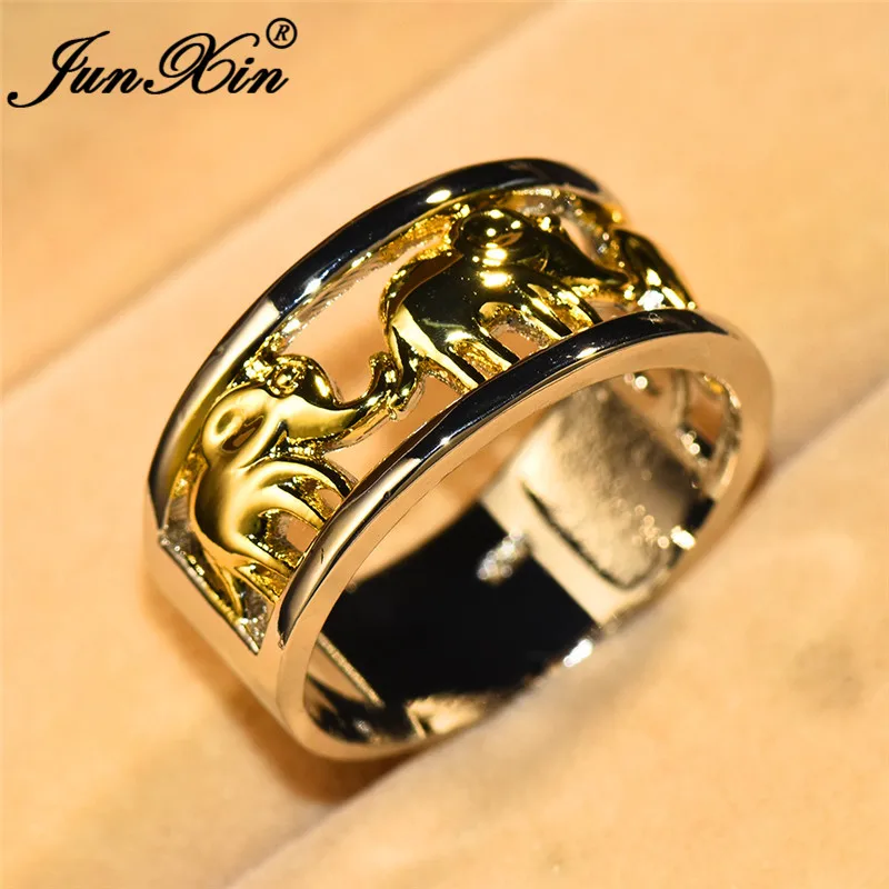 Двухцветные часы браслет со слоном золотистого цвета кольца для мужчин и женщин