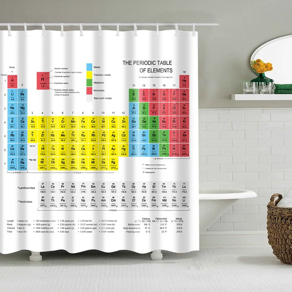 Chemical Periodic Table Shower Curtain Set, 1.8m Long Polyester Bathroom Curtain, Weighted Bottom, Inspired by Big Bang Theory Sheldon image 3