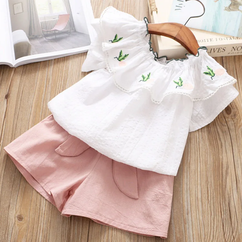 Милый комплект одежды для маленьких девочек летние комплекты футболка без