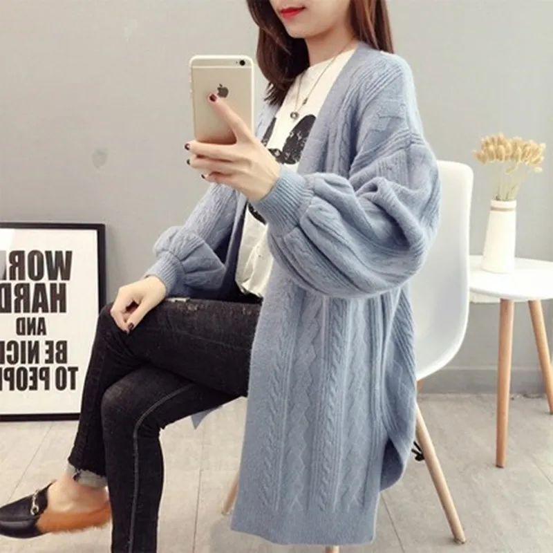 Autumn Winter Women's Sweater Cardigans Pull Hiver Femme 2019 Fashion Women Long Section Coat Lantern Sleeve |