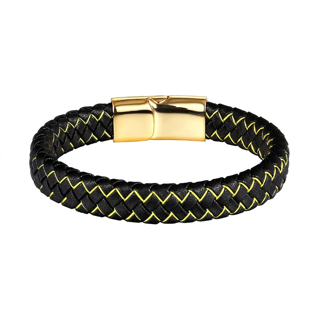 Мужские браслеты из натуральной кожи MOGE черные нержавеющей стали с подвесками на