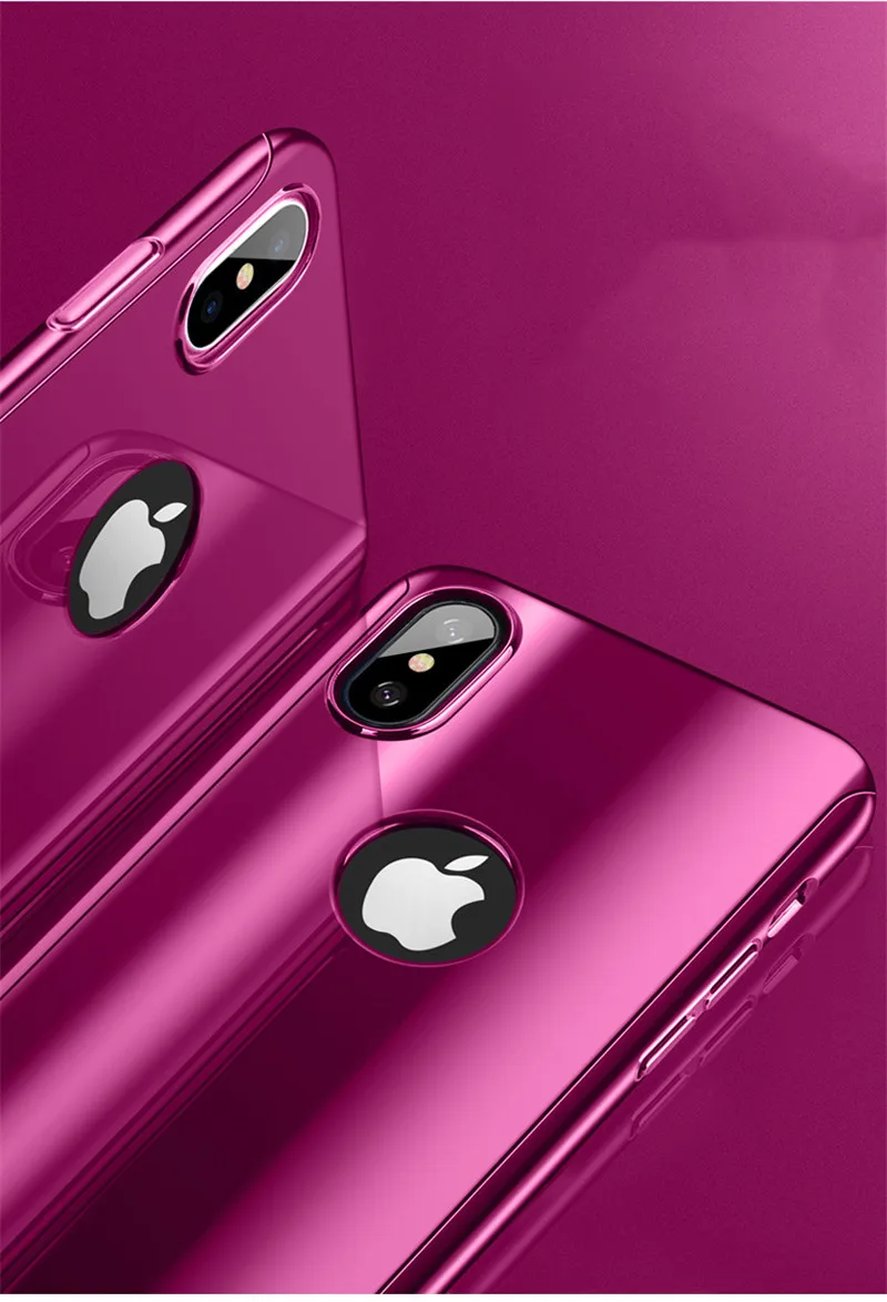 360 градусов Покрытие Зеркало чехол для iPhone 6 6s 7 8 Plus X Жесткий ПК полный корпус чехол для iPhone 6s 6 s 7 8 X телефонные чехлы со стеклом