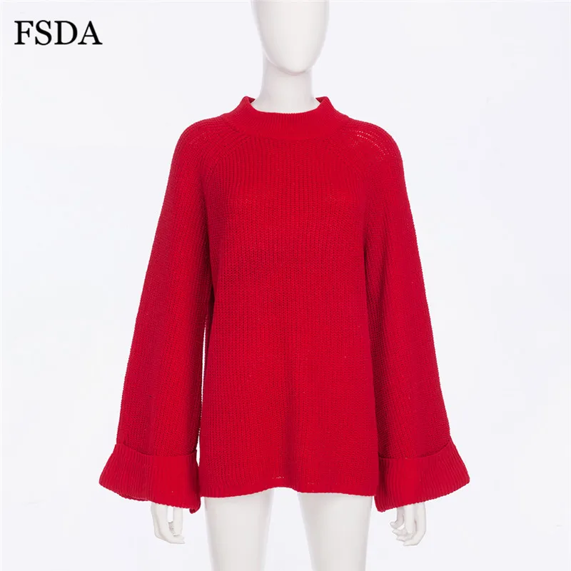 FSDA длинный рукав свободный свитер с высоким воротом повседневные расклешенными
