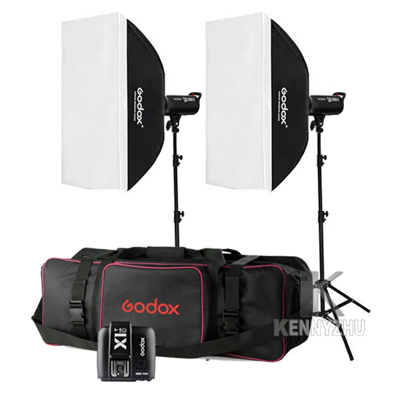 

Godox 2x DE400II 400Ws / DE300II 300Ws +2.4G X1 Transmitter Studio Flash Light Lighting Kit Photography Strobe Softbox Stand Set