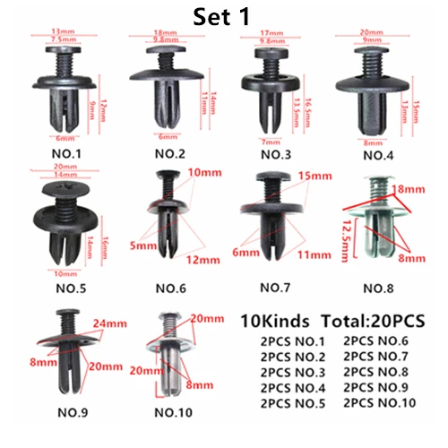 20PCS Fastener Set 1 20 шт Горячая Смешанная Автомобильная центральная консоль панель приборной панели аудио DVD, CD, металлический пластиковый крепеж винтовая заклепка для всех автомобилей набор зажимов - Название цвета: 20PCS Fastener Set 1