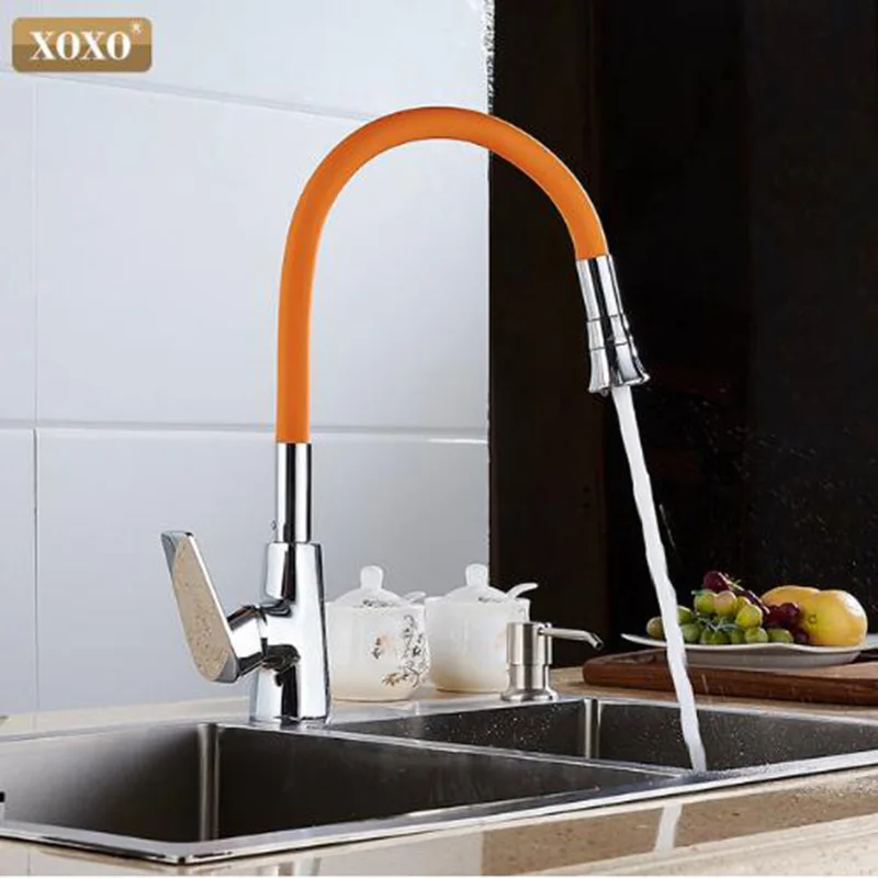 1302R XOXO Кухня смеситель холодной и горячей оранжевый душевой набор с одной ручкой и одно отверстие 360 градусов вращающийся смеситель кран, кран Смеситель Torneira 1302 - Цвет: 1302R