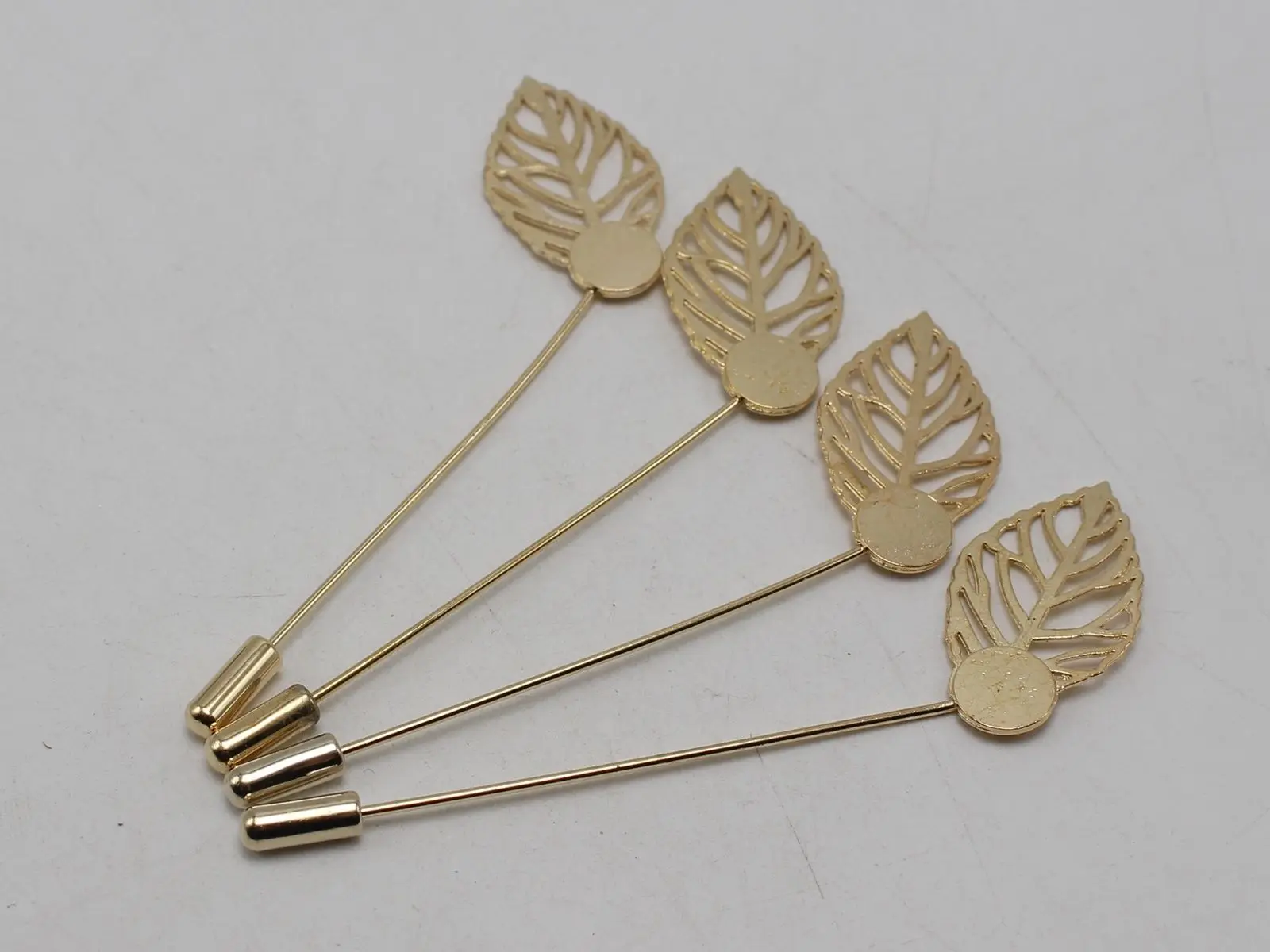 

10 Golden Metal Suit Chest Leaf Leaves Brooch Lapel Pins For Wedding Craft DIY