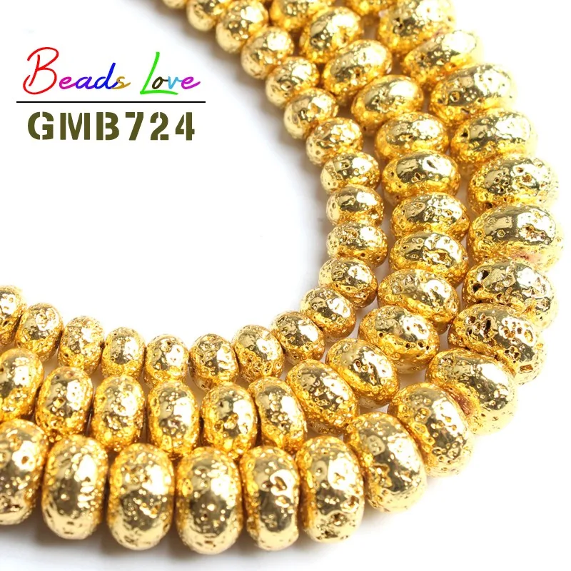 Wholesale Lava Stone Plating Volcanic Rock Round Rondelle Spacer Beads for Jewelry Making Diy Bead Bracelet 6 8 10mm 15 Inches | Украшения